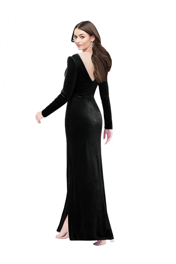 V-Back Long Sleeves V-Neck Column Stretch Velvet Formal Evening Gown / Prom Dress / Bridesmaid Dress Worcester