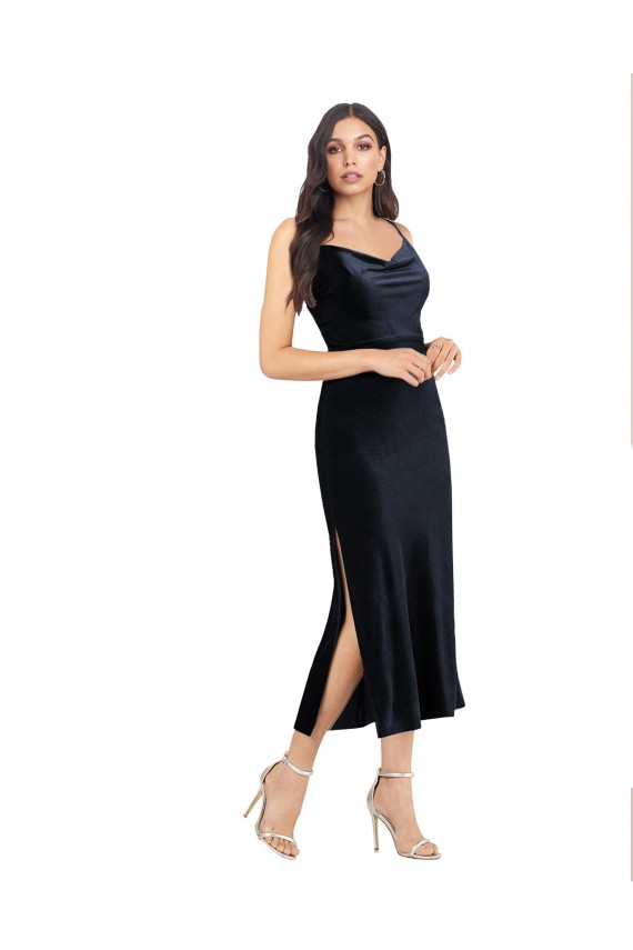 Low Back Sleeveless Cowl Neck Column Stretch Velvet Formal Evening Gown / Prom Dress / Bridesmaid Dress Worcester
