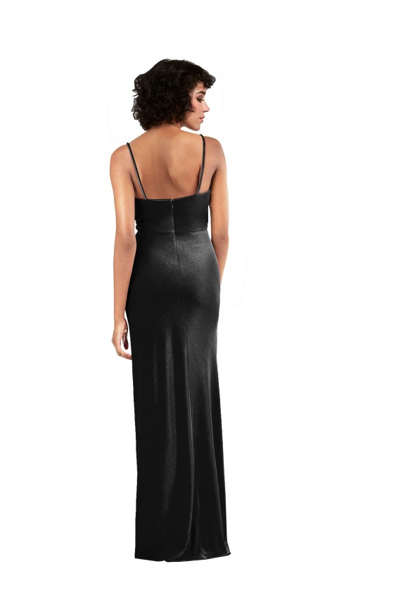 Low Back Sleeveless Cowl Neck Column Stretch Velvet Black Tie Evening Gown / Prom Dress / Bridesmaid Dress Worcester