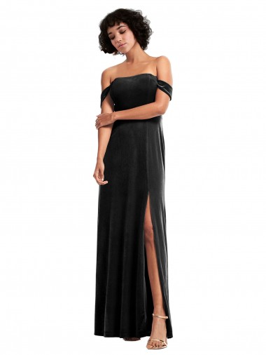 Black Sleeveless Off the Shoulder A-Line Stretch Velvet Formal Evening Gown / Prom Dress / Bridesmaid Dress Worcester