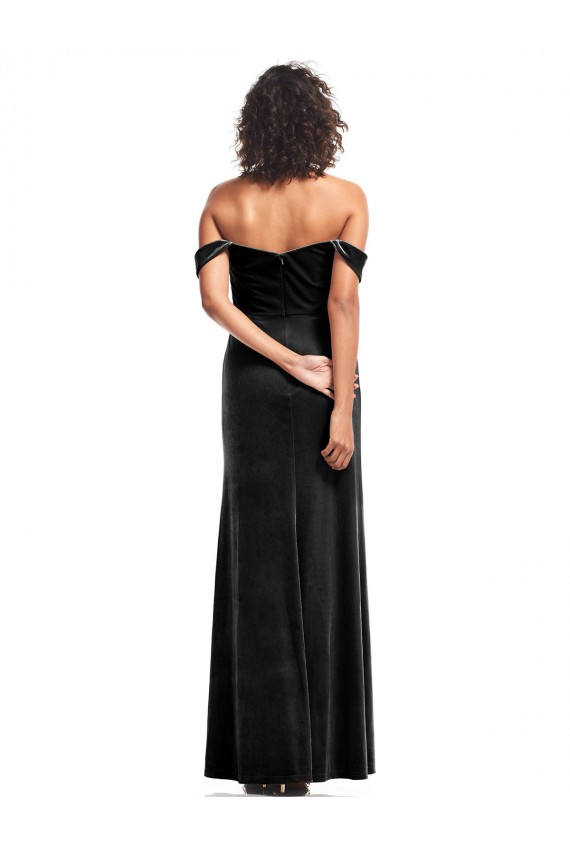 Black Sleeveless Off the Shoulder A-Line Stretch Velvet Formal Evening Gown / Prom Dress / Bridesmaid Dress Worcester