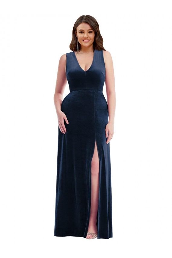 Sleeveless V-Neck Sheath Stretch Velvet Formal Plus Size Evening Gown / Prom Dress / Bridesmaid Dress Worcester