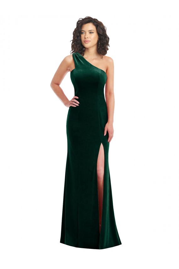 Sleeveless One Shoulder Trumpet Stretch Velvet Black Tie Prom Dress / Bridesmaid Dress Worcester