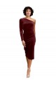 Long Sleeves One Shoulder A-Line Stretch Velvet Black Tie Prom Dress / Bridesmaid Dress Worcester