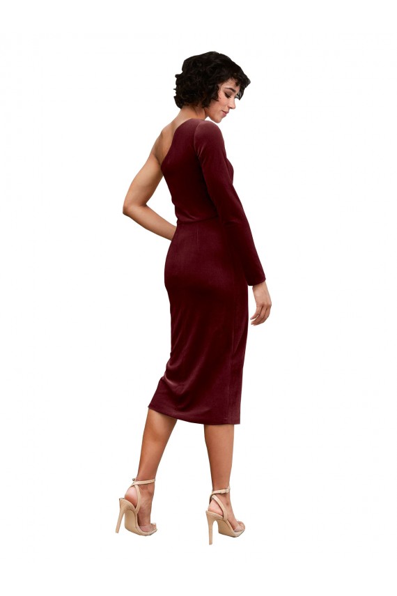 Long Sleeves One Shoulder A-Line Stretch Velvet Black Tie Prom Dress / Bridesmaid Dress Worcester