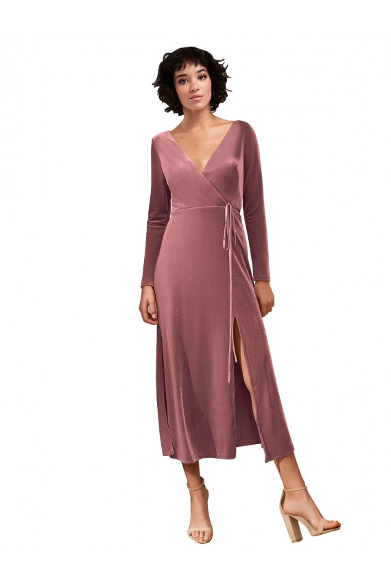 Long Sleeves V-Neck A-Line Stretch Velvet Black Tie Prom Dress / Bridesmaid Dress Worcester