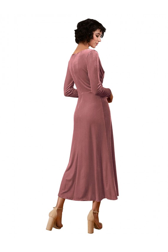 Long Sleeves V-Neck A-Line Stretch Velvet Black Tie Prom Dress / Bridesmaid Dress Worcester