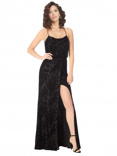 Criss Cross Back Sleeveless Spaghetti Straps A-Line Floral Velvet & Stretch Velvet Bridesmaid Dress Worcester