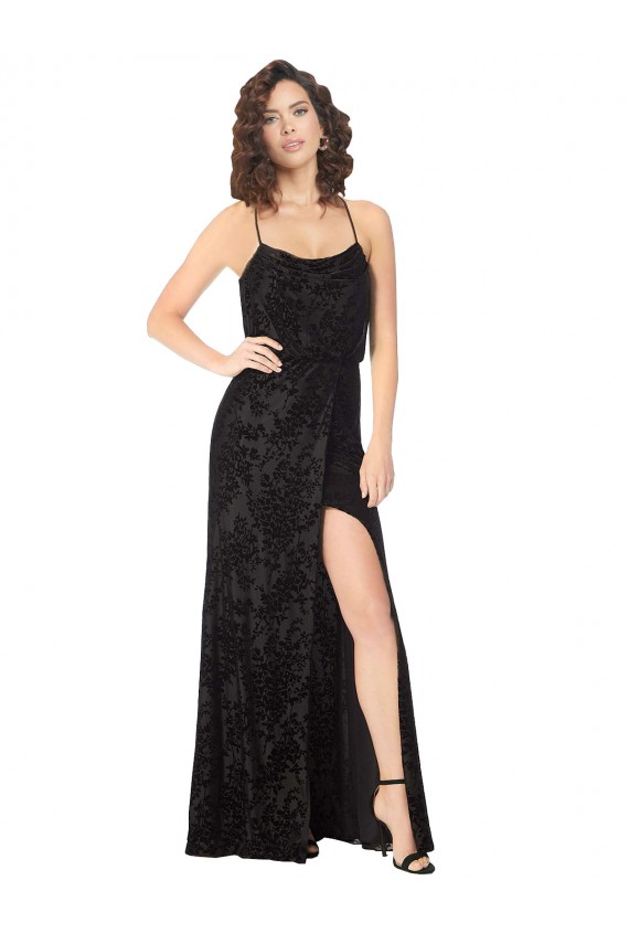 Criss Cross Back Sleeveless Spaghetti Straps A-Line Floral Velvet & Stretch Velvet Bridesmaid Dress Worcester