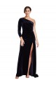 Long Sleeves One Shoulder A-Line Stretch Velvet Formal Evening Gown / Prom Dress / Bridesmaid Dress Worcester