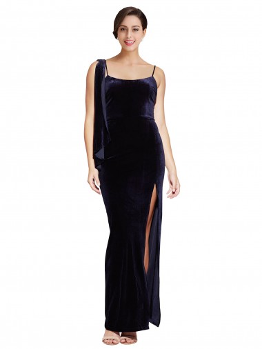 Low Back Sleeveless Spaghetti Straps Sheath Stretch Velvet Formal Evening Gown / Prom Dress / Bridesmaid Dress Worcester
