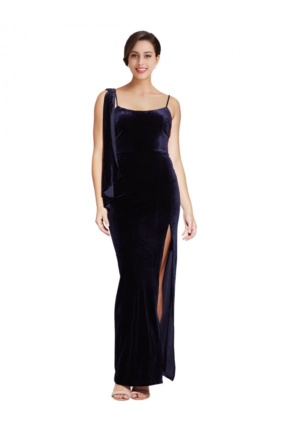 Low Back Sleeveless Spaghetti Straps Sheath Stretch Velvet Formal Evening Gown / Prom Dress / Bridesmaid Dress Worcester