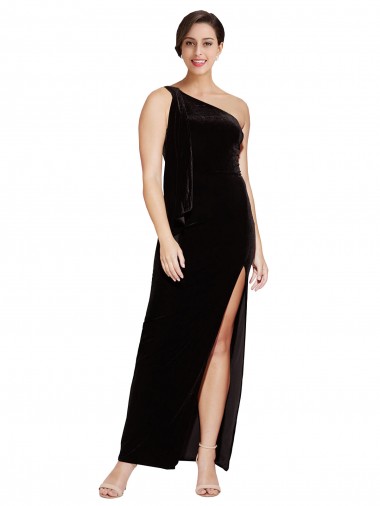 Sleeveless One Shoulder Sheath Stretch Velvet Formal Evening Gown / Prom Dress / Bridesmaid Dress Worcester
