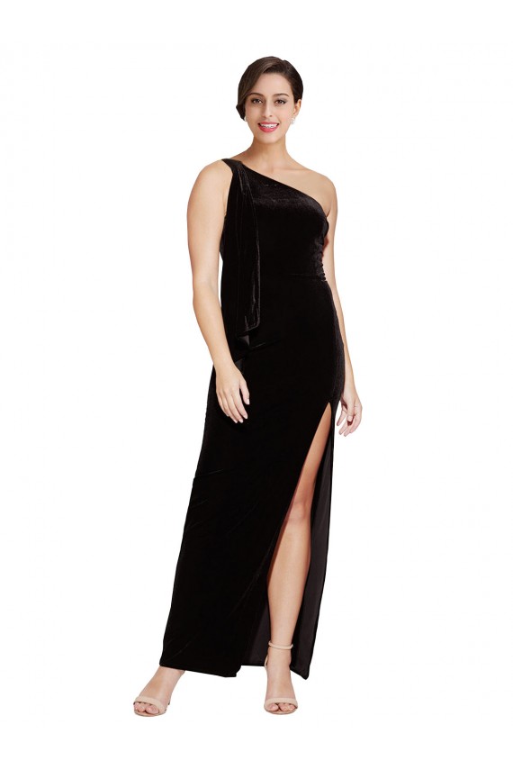 Sleeveless One Shoulder Sheath Stretch Velvet Formal Evening Gown / Prom Dress / Bridesmaid Dress Worcester
