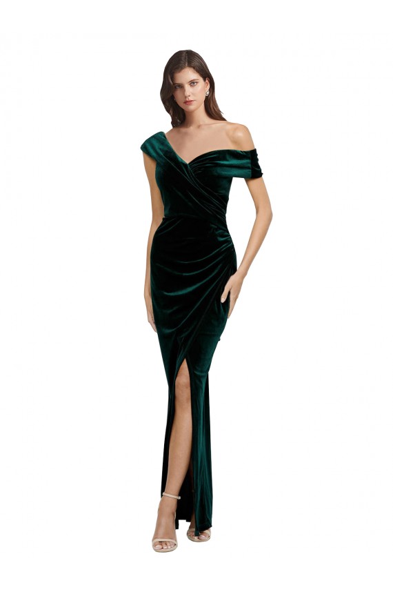 Sleeveless Off the Shoulder Sheath Stretch Velvet High Low Evening Gown / Prom Dress / Bridesmaid Dress Worcester