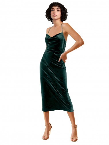 Criss Cross Open Back Sleeveless Spaghetti Straps Sheath Stretch Velvet Formal Dress / Bridesmaid Dress Worcester