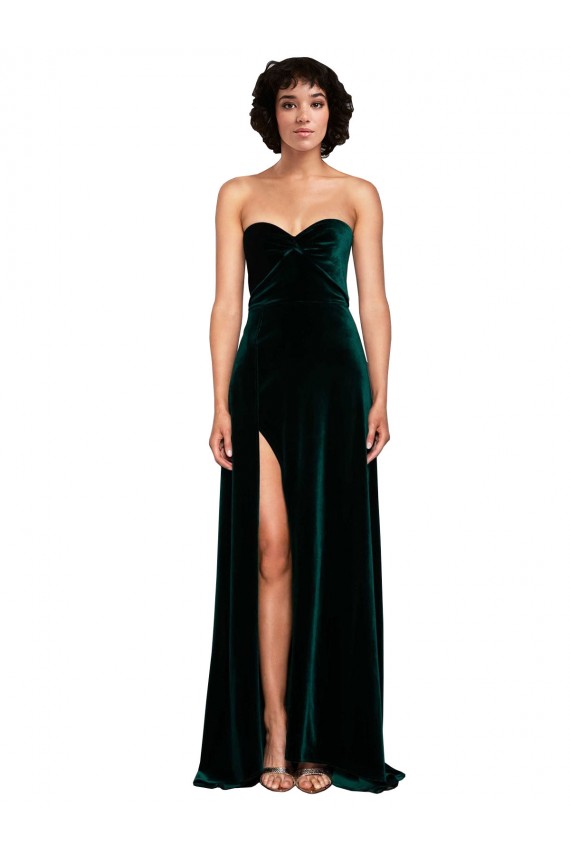 Low Back Dark Green Sleeveless Sweetheart A-Line Stretch Velvet Semi Formal Evening Dress / Prom Dress / Bridesmaid Dress Worcester