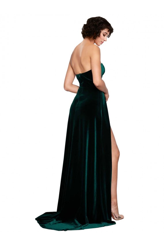Low Back Dark Green Sleeveless Sweetheart A-Line Stretch Velvet Semi Formal Evening Dress / Prom Dress / Bridesmaid Dress Worcester