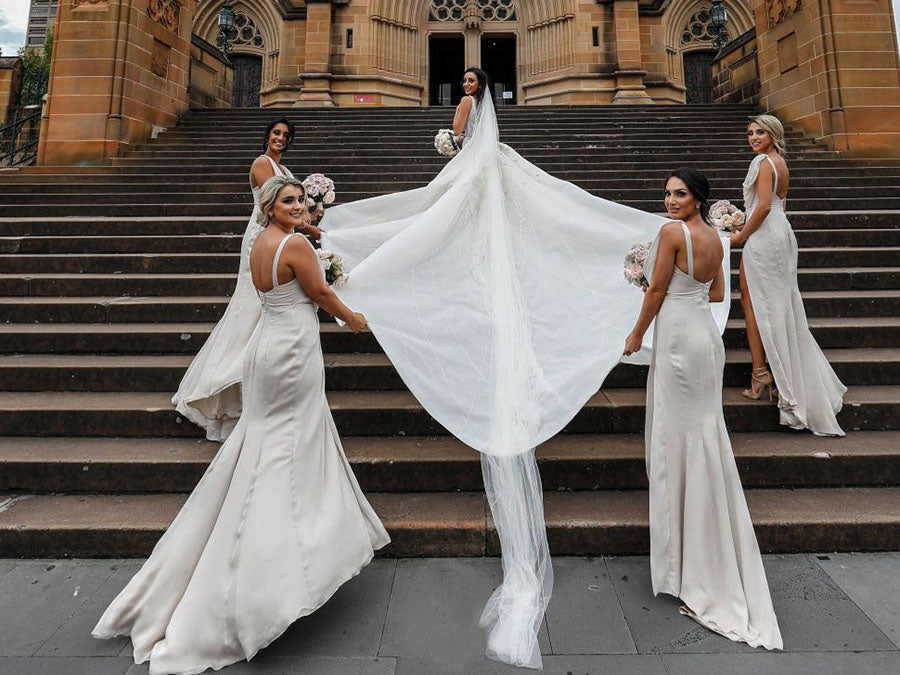 Full Length Luxe Chiffon Long Champagne bridesmaid dresses Worcester with Sexy High Slit and Front Ruffles