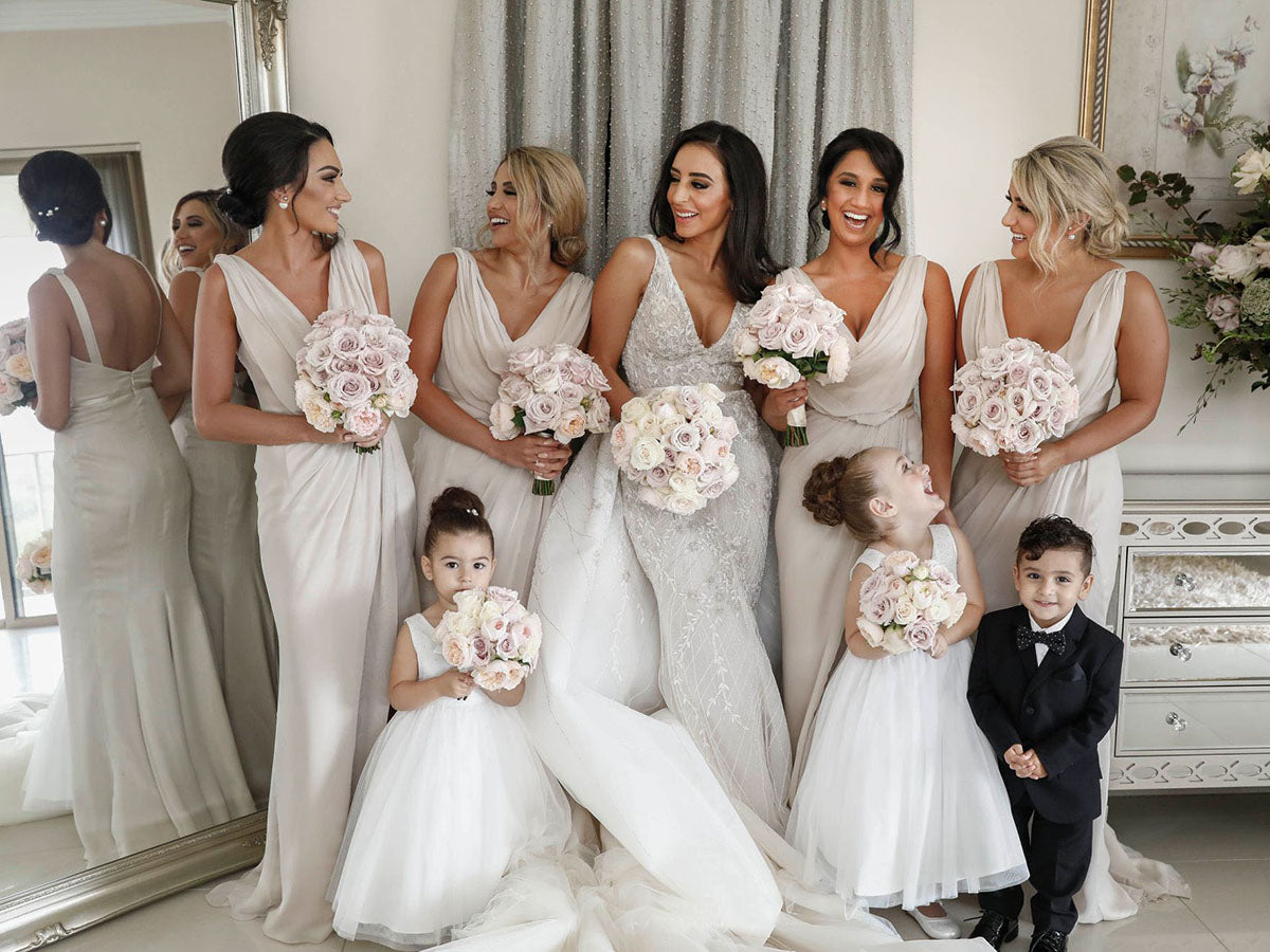 Full Length Luxe Chiffon Long Champagne bridesmaid dresses Worcester with Sexy High Slit and Front Ruffles